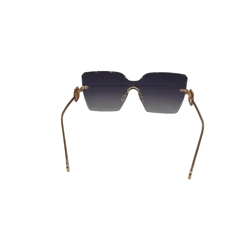 Womens Oversized Frameless Sunglasses Purple Gradient Gold Logo Temples 3768